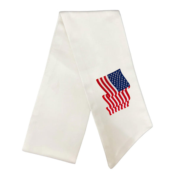 American Flags White Linen Sash / Bow - New