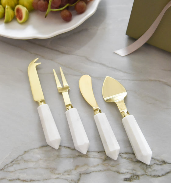 White Marble Cheese Knife Set, White