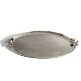 Large Stainless Steel Oval Serving Tray with Olive Branch Design