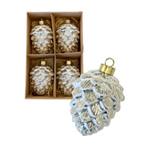 Pinecone Glass Ornament Set - Silver