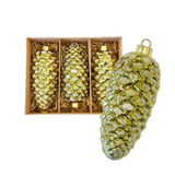 Pinecone Glass Ornament Set - Gold