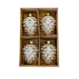 Pinecone Glass Ornament Set - Silver