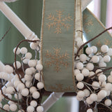 Celadon Dupioni Ribbon with Glitter Snowflakes – 2.5”