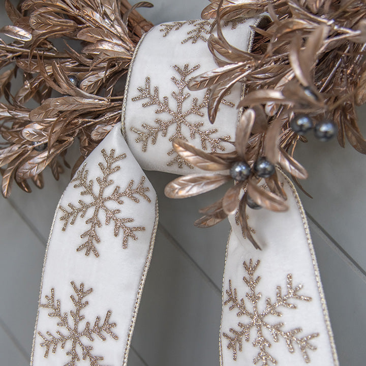 Velvet Glitter Snowflake Ribbon with Platinum Back – Fig & Dove