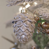 Pinecone Glass Ornament Set - Silver