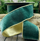 Celadon Velvet 2.5"  Ribbon with Gold Back