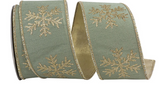 Celadon Dupioni Ribbon with Glitter Snowflakes – 2.5”