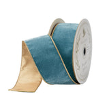 Peacock Blue Velvet Ribbon with Gold Back
