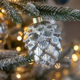 Pinecone Glass Ornament Set - Silver