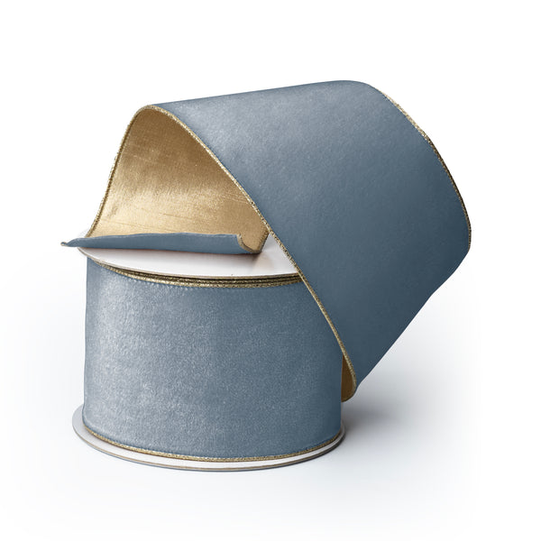 French Blue Velvet Ribbon with Gold Dupioni Back - 4