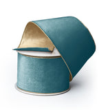 Peacock Blue Velvet Ribbon with Gold Back