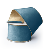 Peacock Blue Velvet Ribbon with Gold Back