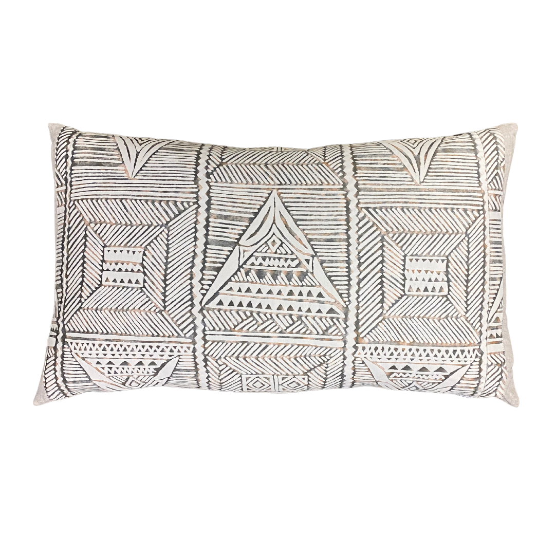 Pillow Made with Fortuny Mayan Fabric in Black, White and Tan