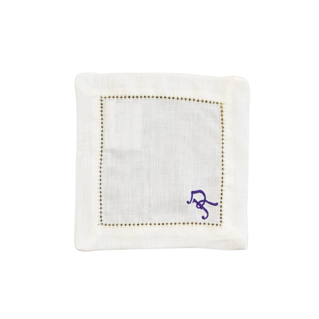 Set of 6 Embroidered Cocktail Napkins with Single Initial Monogram