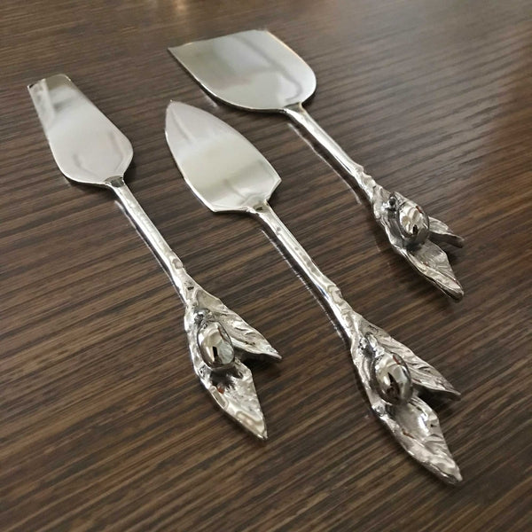 Stainless Steel Cheese Knife Set with Olive Branch Handles