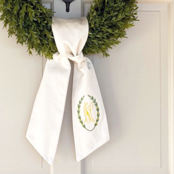 Monogrammed Seersucker Wreath Sash, Custom Spring Wreath Sash