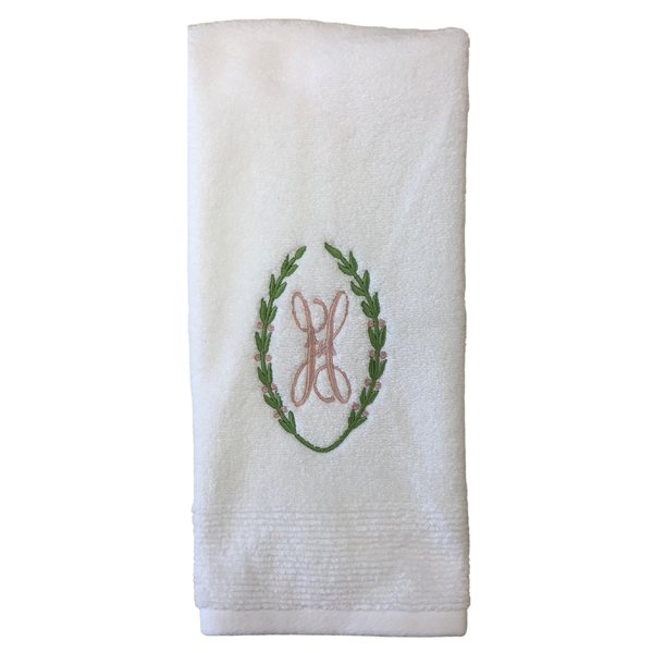 Laurel Wreath Hand Towel- mint green and pale blue- P